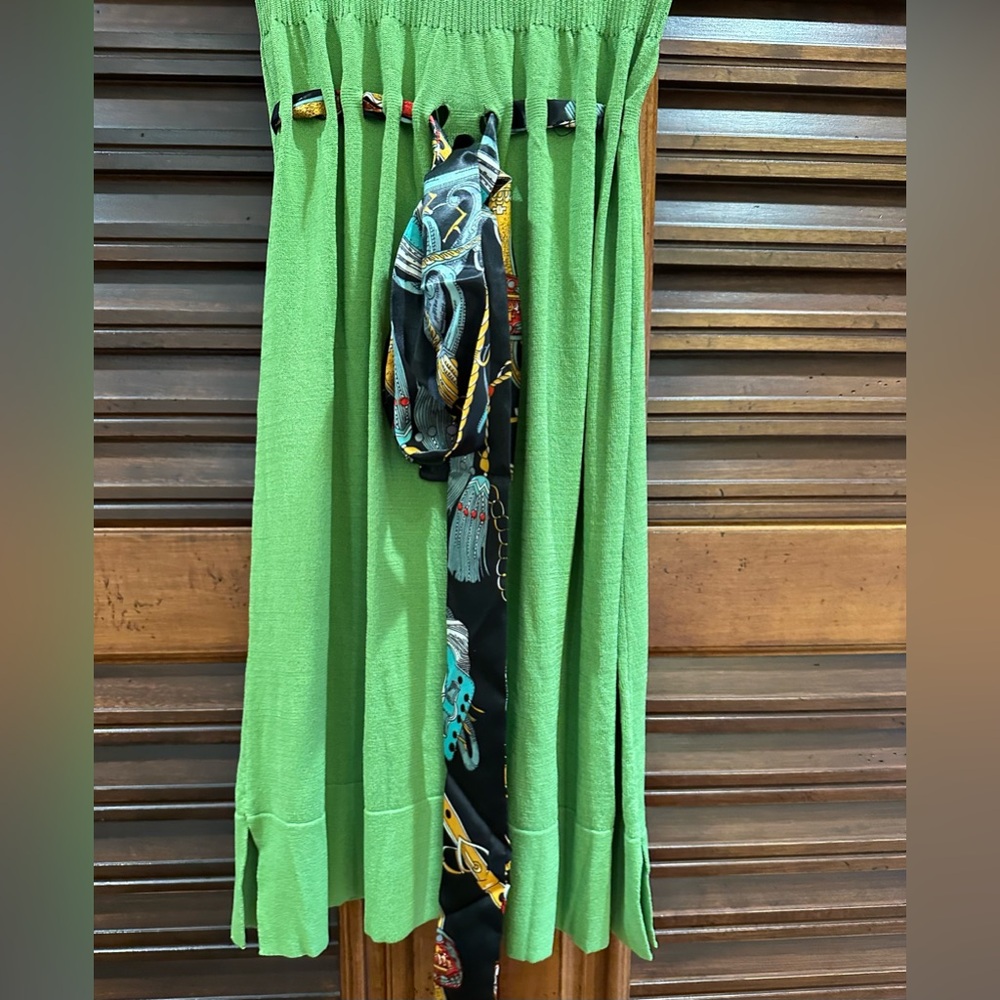 Baloot NWT Green Knot Dress with scarf Belt easy to travel - Picture 3 of 9